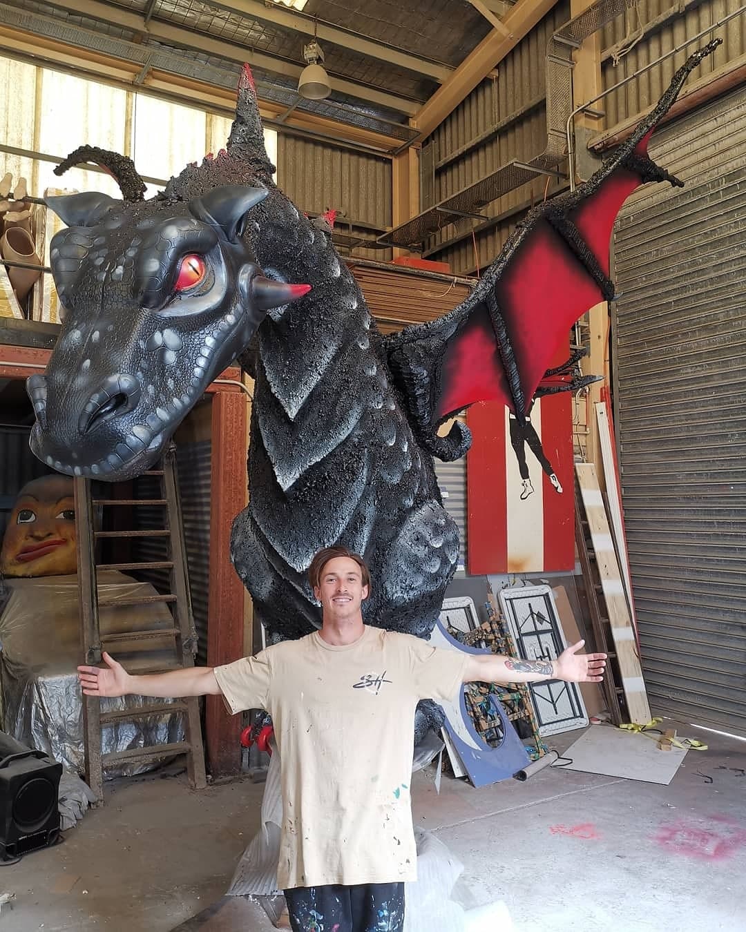 4 meter tall Dragon custom built from steel, sculpted from foam and painted for a private college in Sydney 