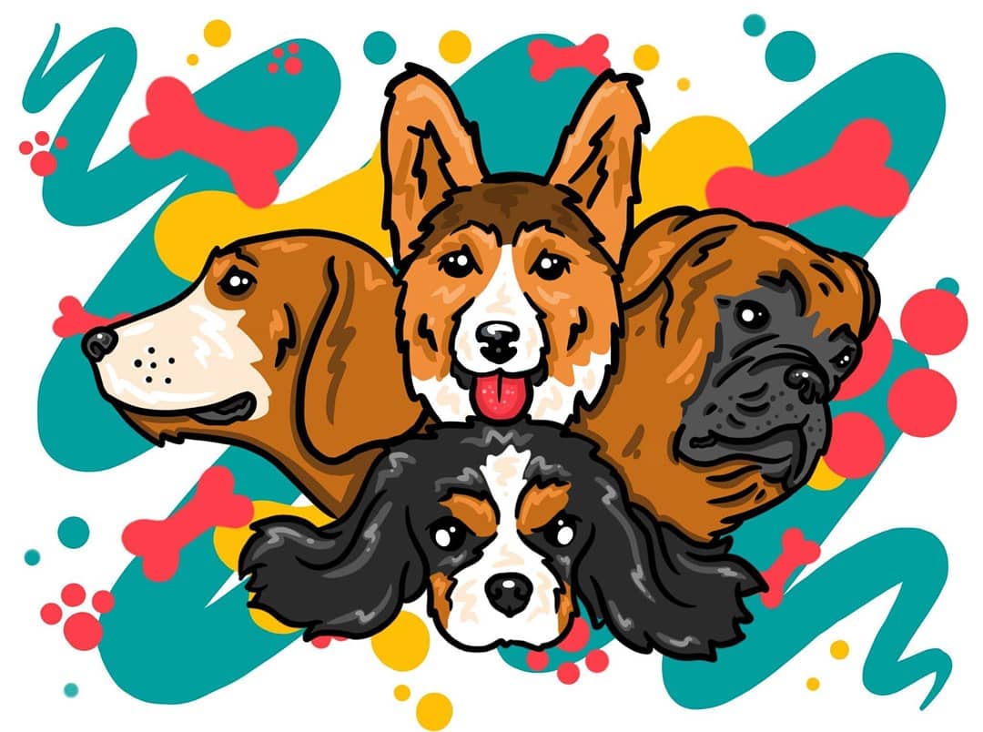 Dogs illustration work by Sam: View more of his work on his PROFILE