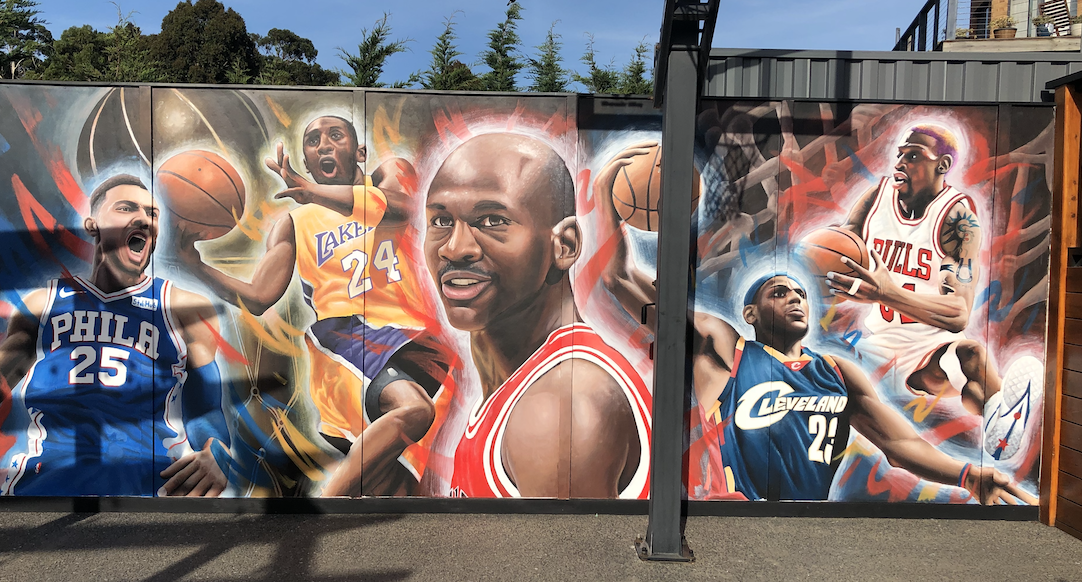 Sports mural for at home basketball court