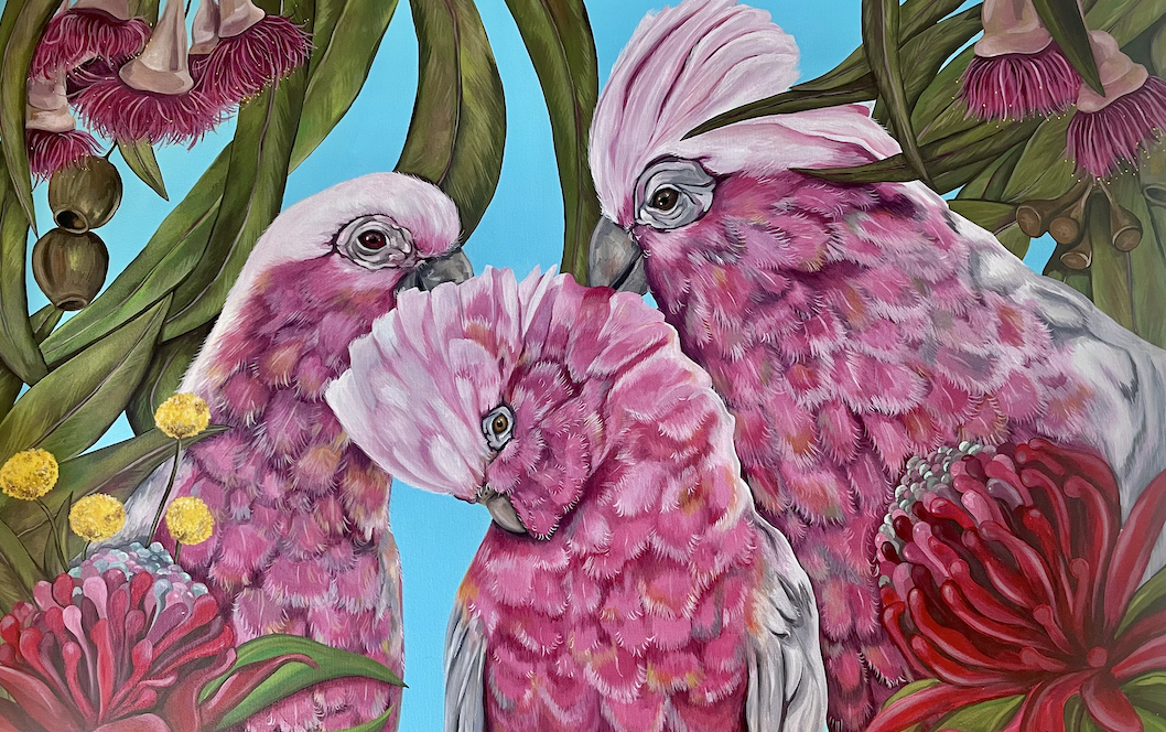 Family portrait of galahs by Melbourne artist.