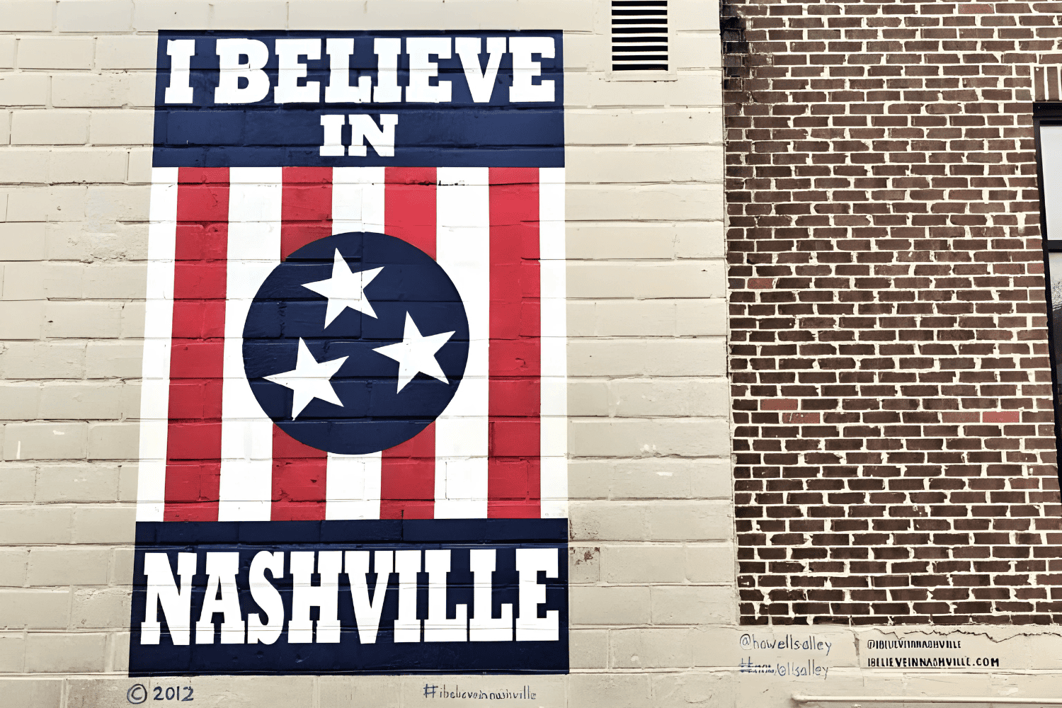 Legal graffiti landmarks | Adrien Saporiti’s "I Believe in Nashville" | Community Advocacy Mural https://nashvillepublicart.com/2021/06/30/i-believe-in-nashville-and-five-years-of-blogging/