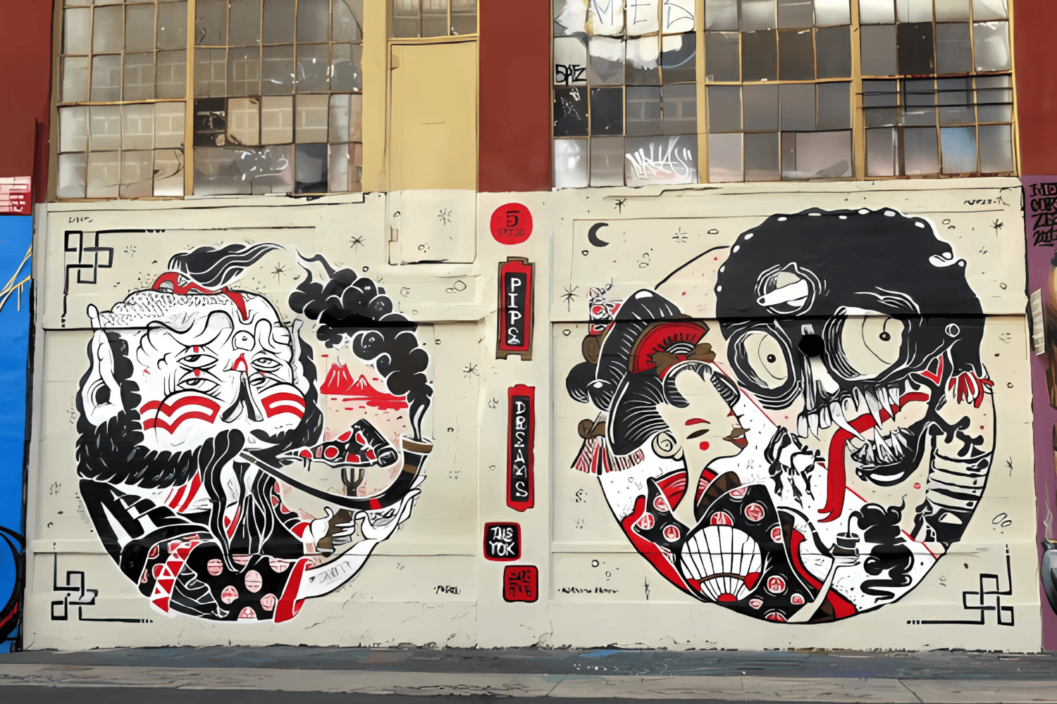 Legal graffiti landmarks|6.23.13, The Yok and Sheryo, 2013-06-23 | 5Pointz Aerosol Artist Murals Protected Under VARA | Queens NYC https://99percentinvisible.org/episode/aerosol-artists/