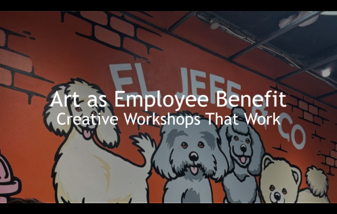 Workshop mural of four dogs painted by Cara for El Jefe & Co in Sydney